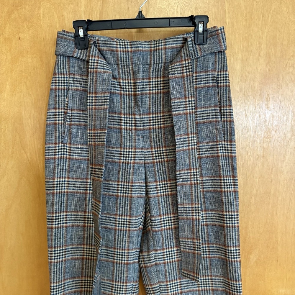 Aritzia Pants 6 Womens Wilfred Tie Front Plaid Twill Straight Leg Trouser - Picture 2 of 12